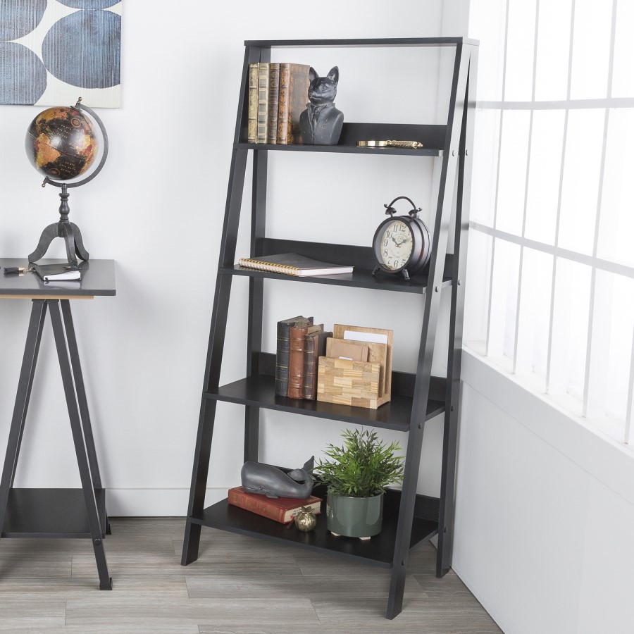 Ladder Bookcase in Black Wood