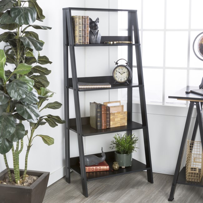 Ladder Bookcase in Black Wood