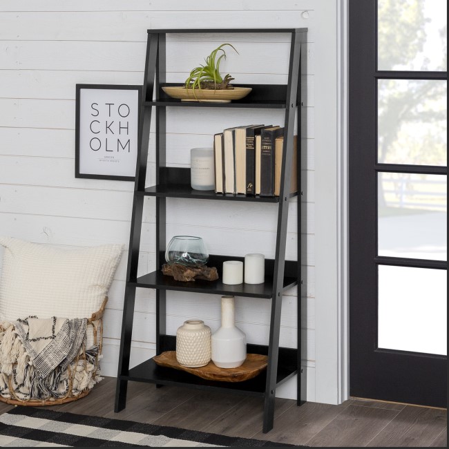 Ladder Bookcase in Black Wood