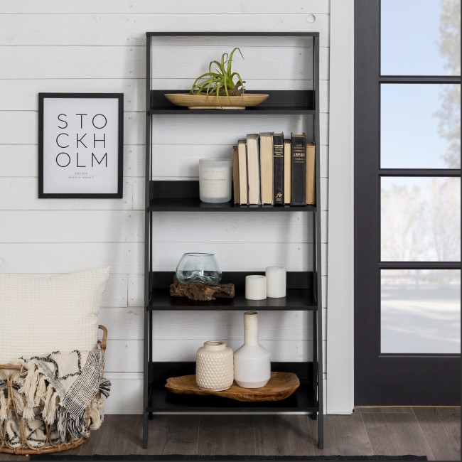 Ladder Bookcase in Black Wood