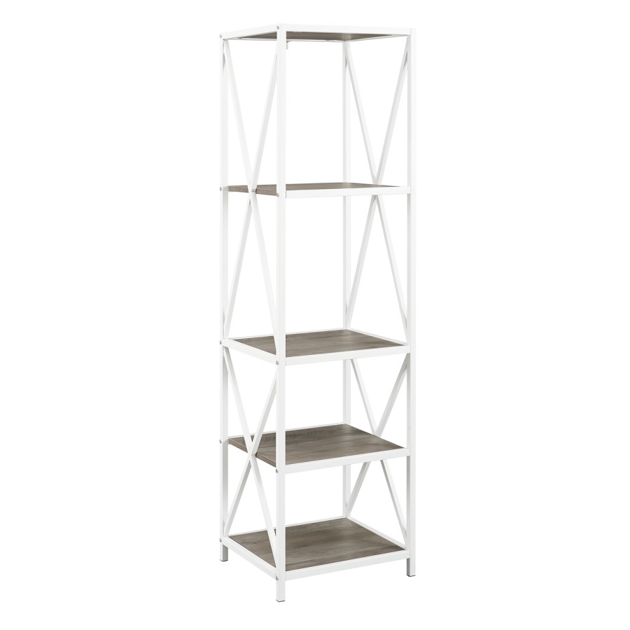 Ladder Bookcase with Wood Shelves & White Frame