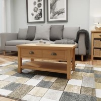 Small Rustic Oak Coffee Table with Drawers