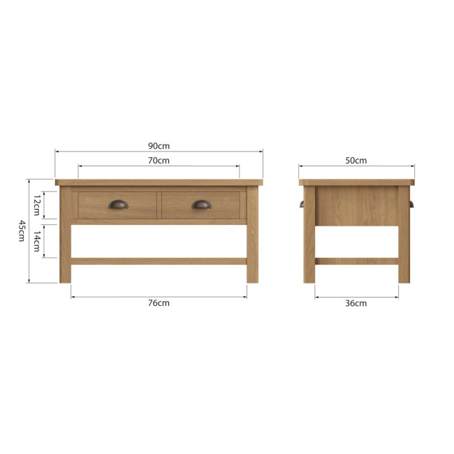 Small Rustic Oak Coffee Table with Drawers