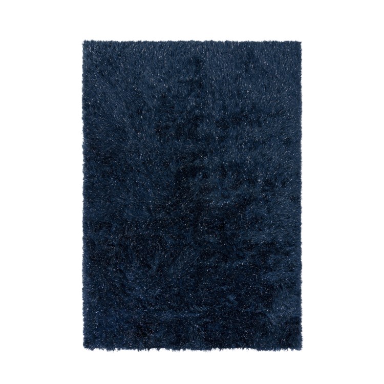 Sparkly Dark Blue Shaggy Rug 120x170cm - Flair