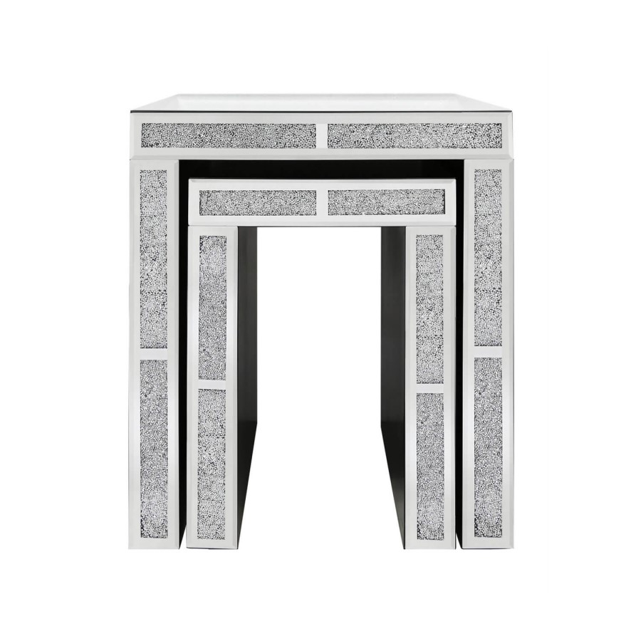 Mirrored Nest Of 2 Tables with Clear Crystals - Milano