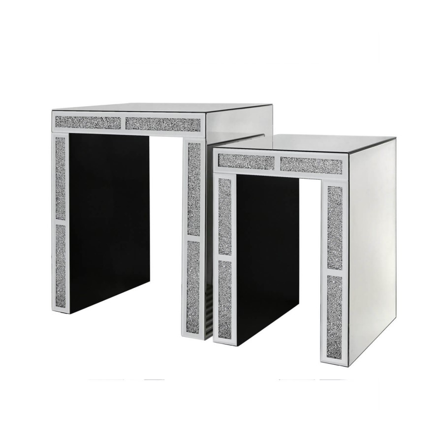 Mirrored Nest Of 2 Tables with Clear Crystals - Milano
