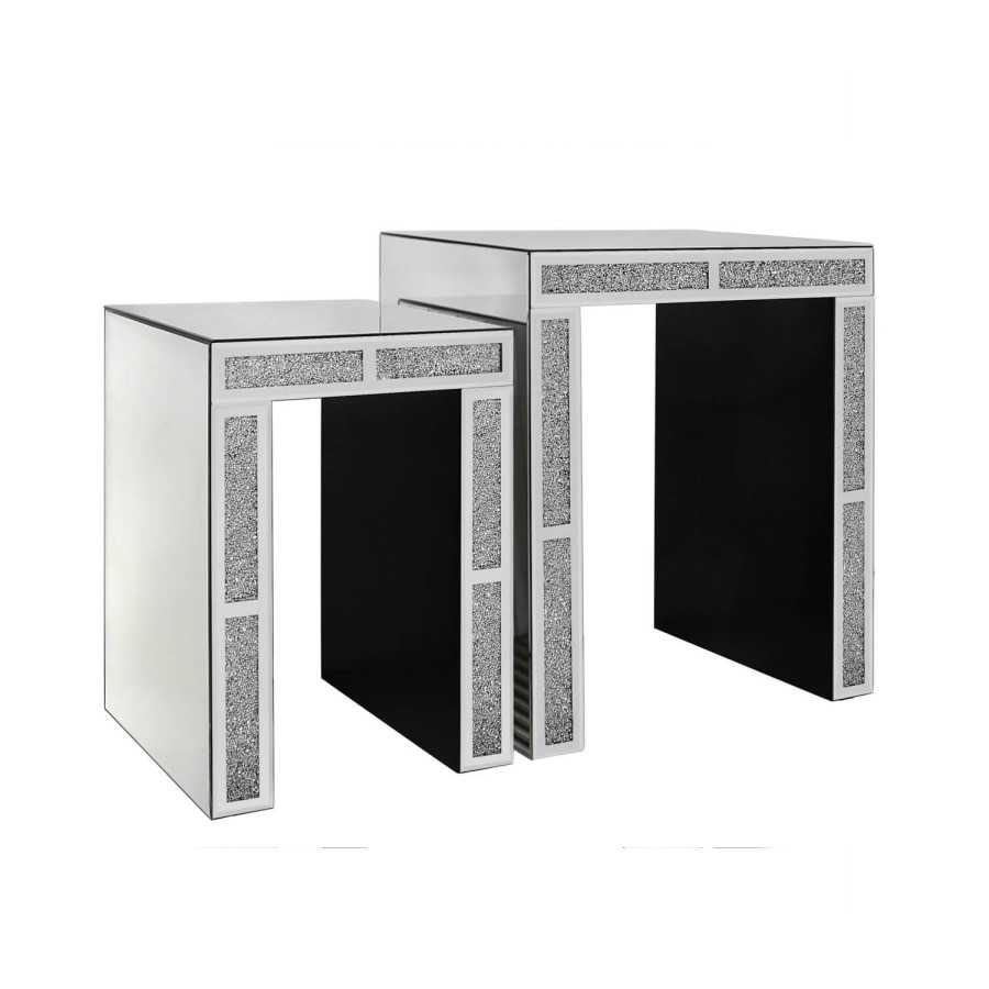 Mirrored Nest Of 2 Tables with Clear Crystals - Milano