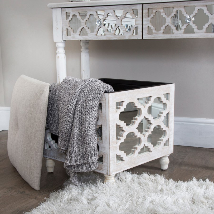 Mirrored Storage Footstool with Padded Seat