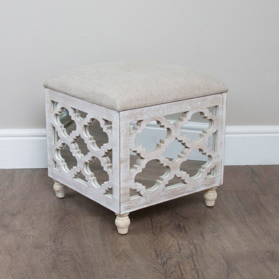 Mirrored Storage Footstool with Padded Seat