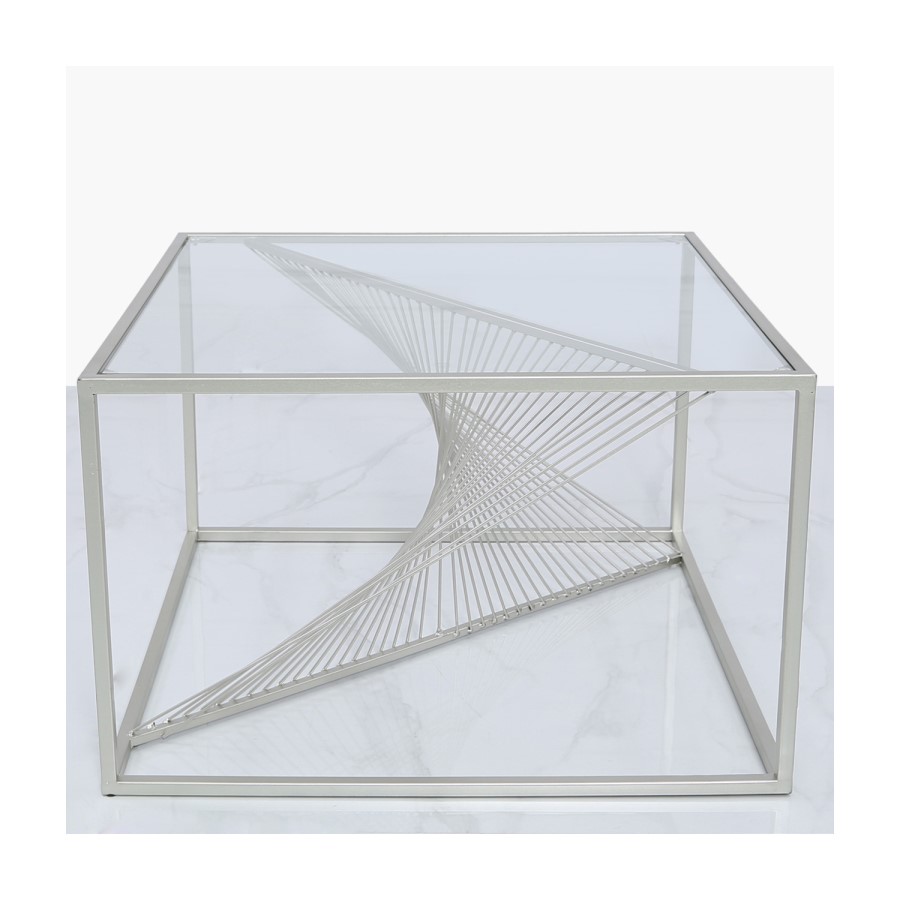 Silver Metal & Clear Glass Coffee Table