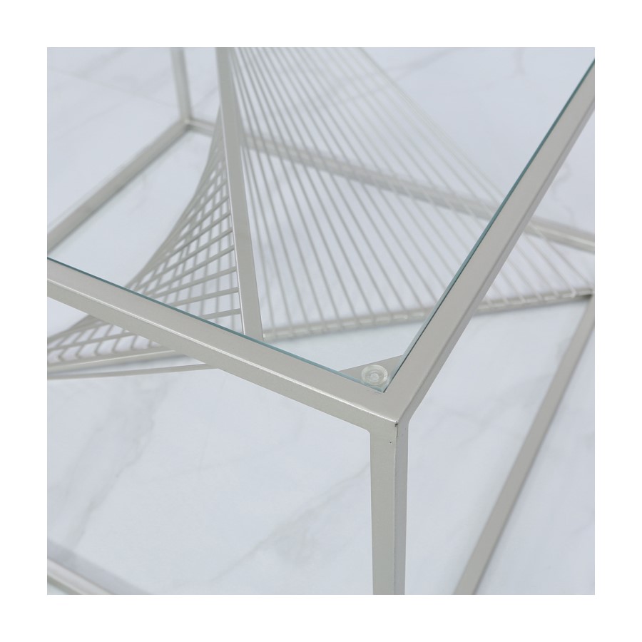Silver Metal & Clear Glass Coffee Table