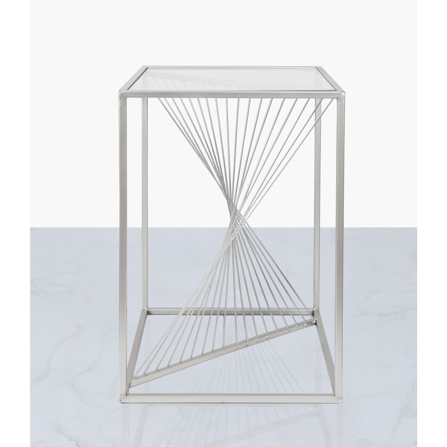 GRADE A1 - Glass & Silver Side Table - Aurora Boutique