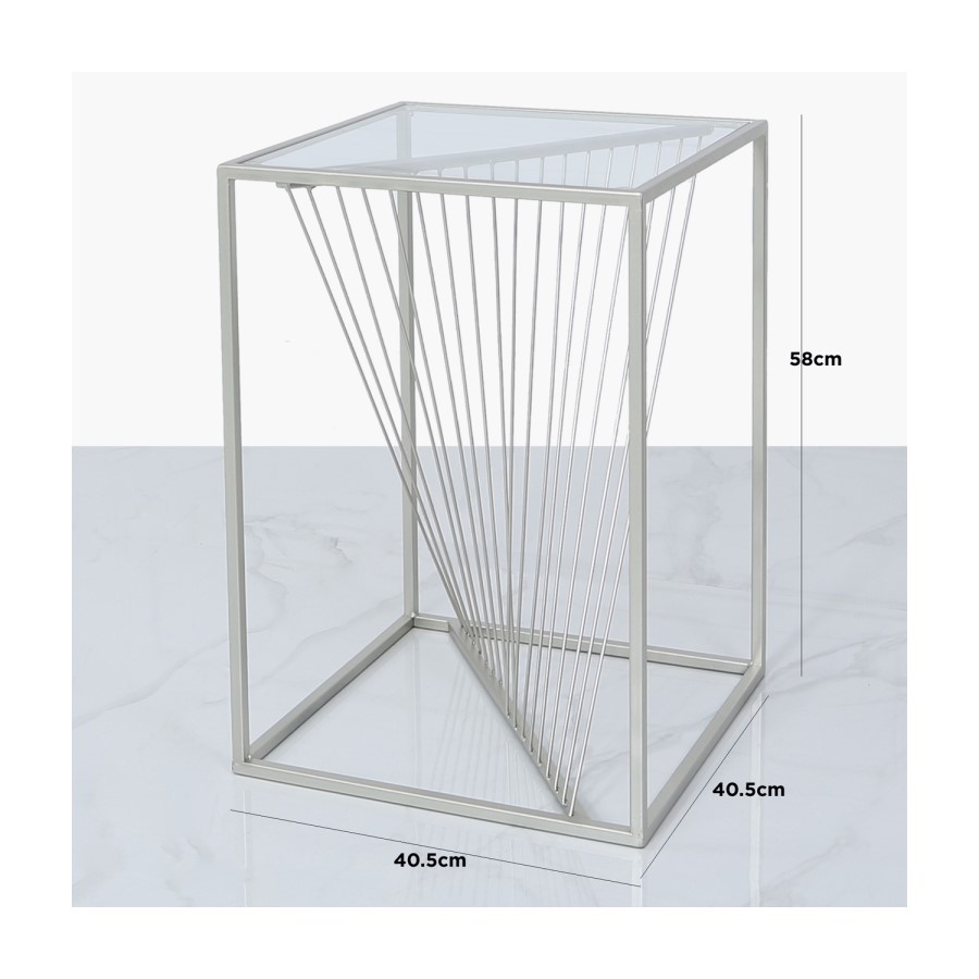 GRADE A1 - Glass & Silver Side Table - Aurora Boutique
