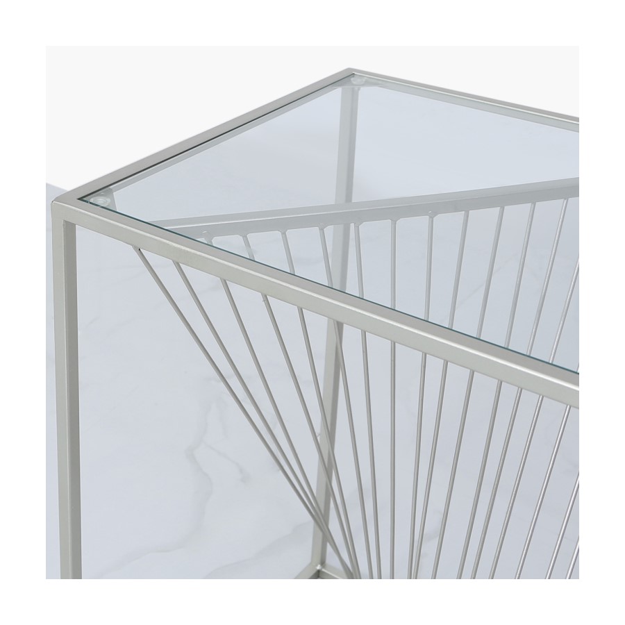 GRADE A1 - Glass & Silver Side Table - Aurora Boutique