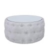Silver Coffee Table With Mirrored Top &amp; Velvet Tufted Design