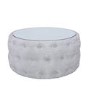 Silver Coffee Table With Mirrored Top & Velvet Tufted Design