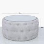 Silver Coffee Table With Mirrored Top & Velvet Tufted Design