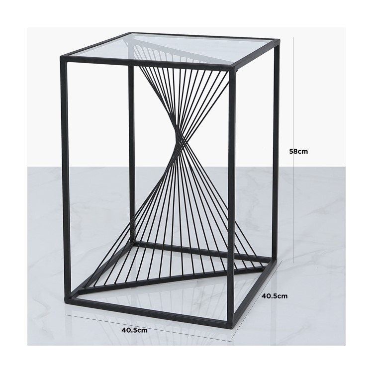 Black Metal & Glass Side Table