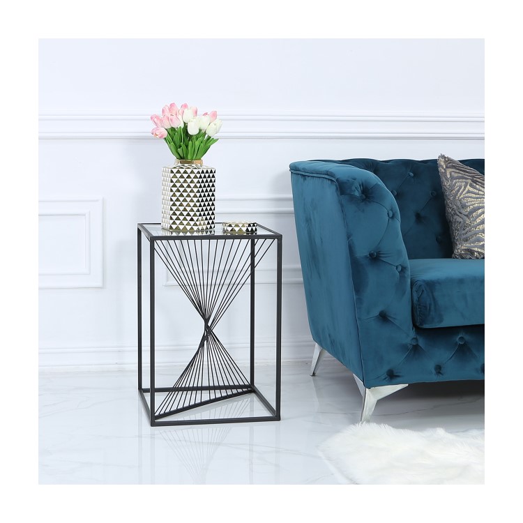 Black Metal & Glass Side Table