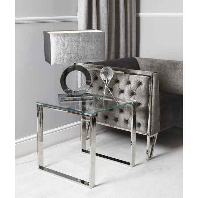 Stainless Steel Side Table with Glass Top