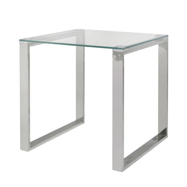 Stainless Steel Side Table with Glass Top