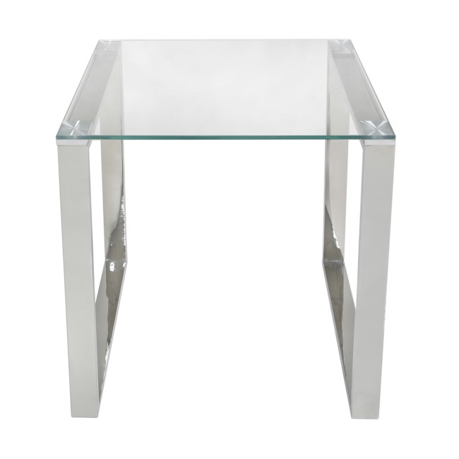 Stainless Steel Side Table with Glass Top