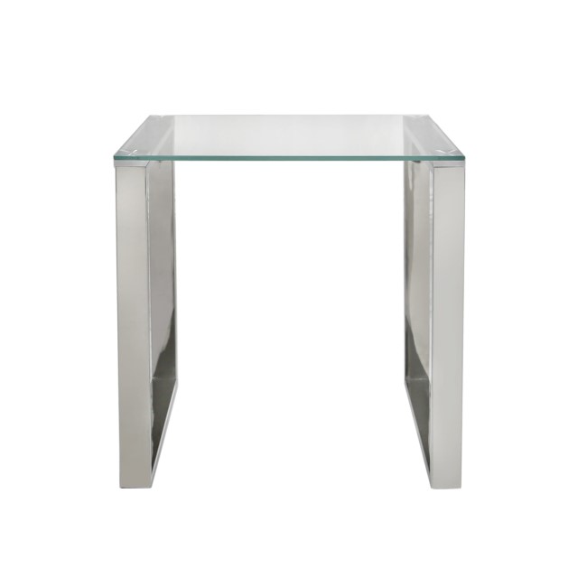 Stainless Steel Side Table with Glass Top