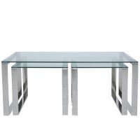 Nest of 3 Tables in Stainless Steel with Glass Top