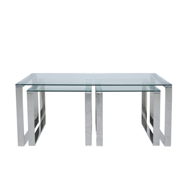 Nest of 3 Tables in Stainless Steel with Glass Top