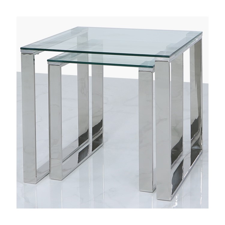 Nest of 2 Tables in Stainless Steel with Glass Top