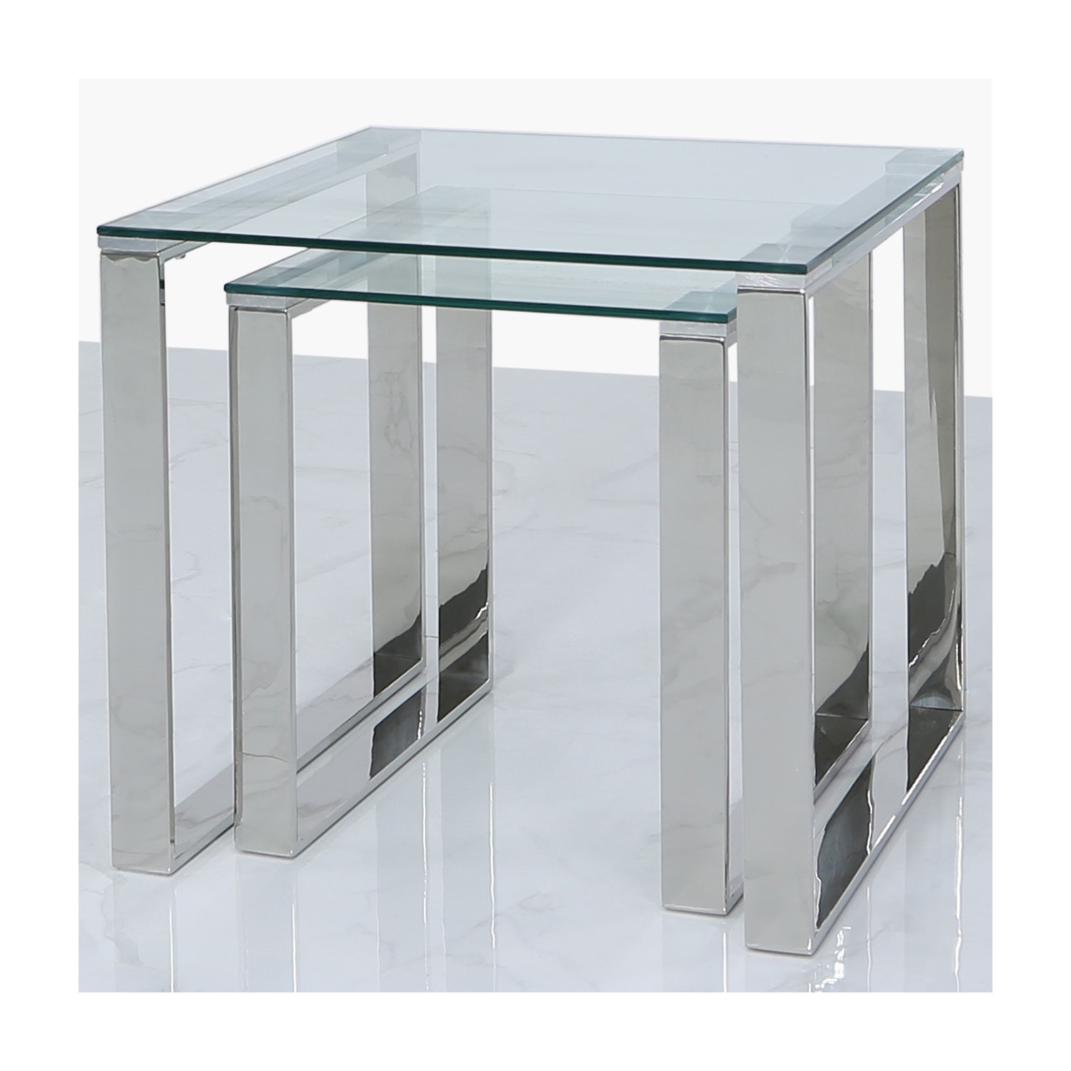 Nest Of 2 Tables In Stainless Steel With Glass Top Furniture123 Nest Of 2 Tables In Stainless Steel With Glass Top Furniture123