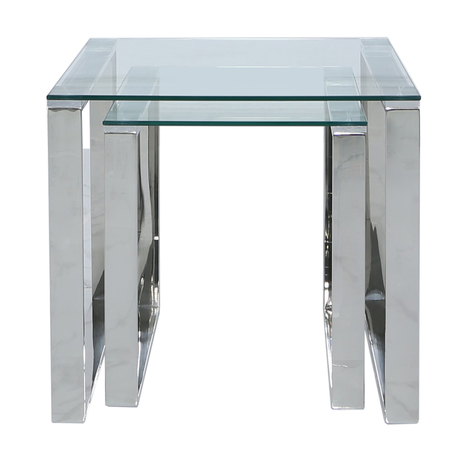 Photo of Nest of 2 tables in stainless steel with glass top