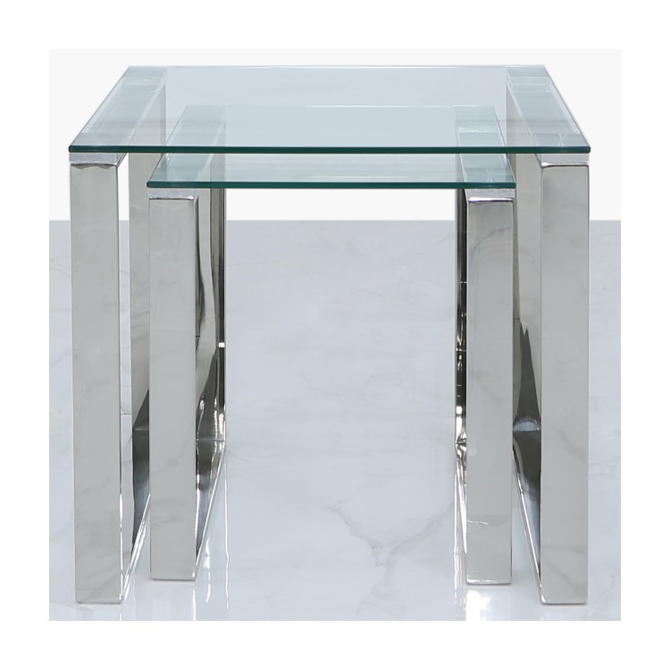 Nest of 2 Tables in Stainless Steel with Glass Top