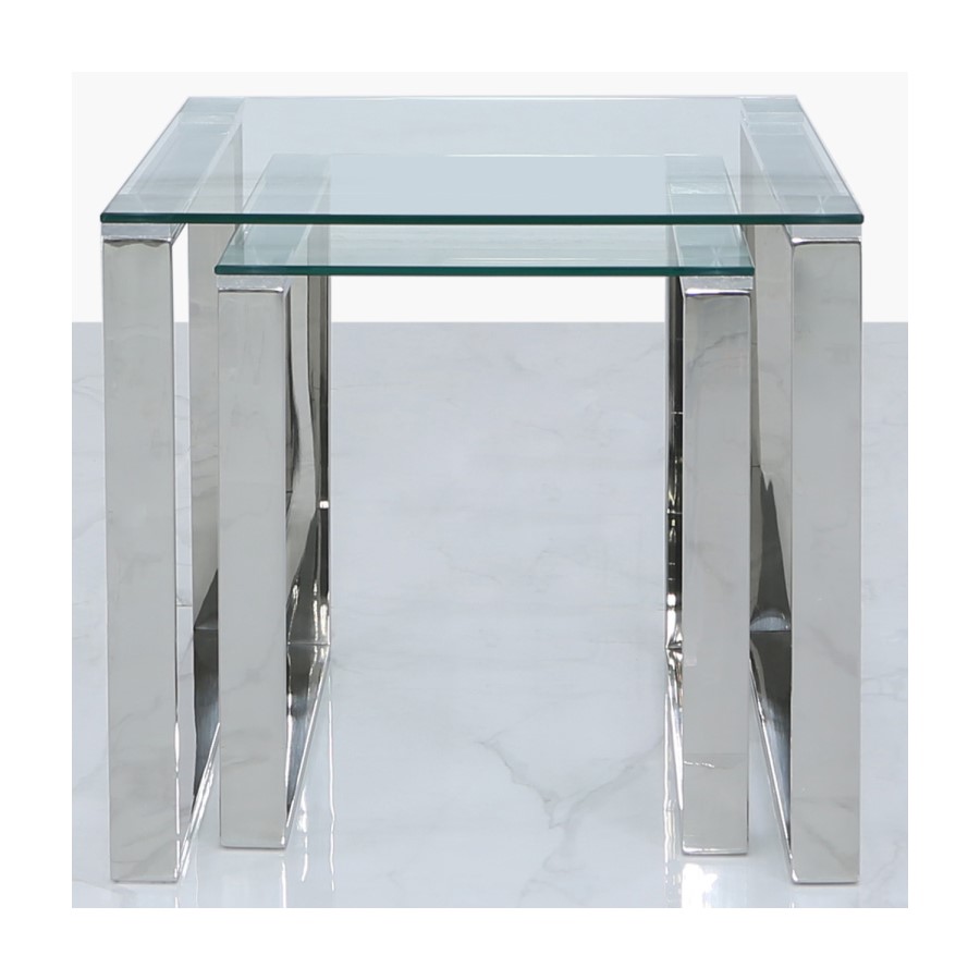 Nest of 2 Tables in Stainless Steel with Glass Top