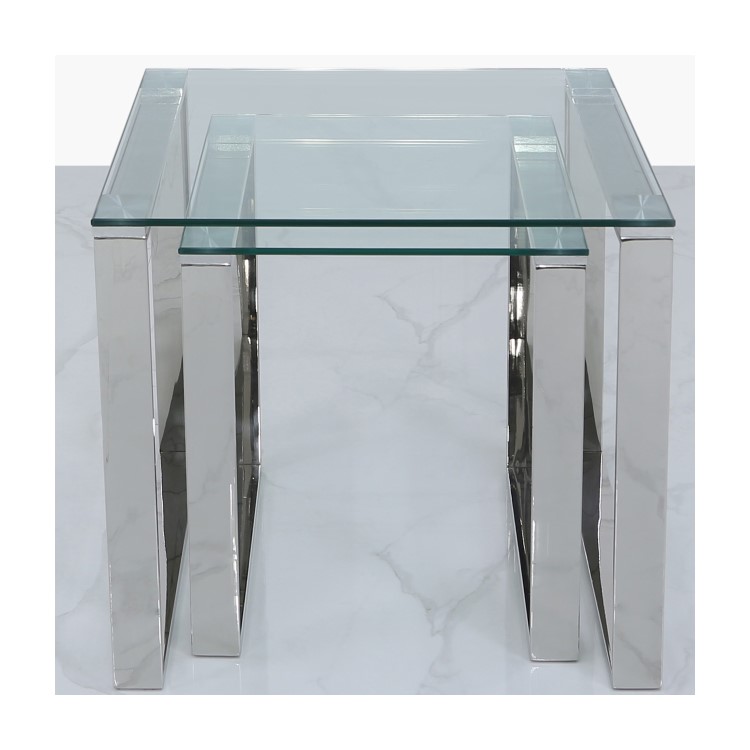 Nest of 2 Tables in Stainless Steel with Glass Top