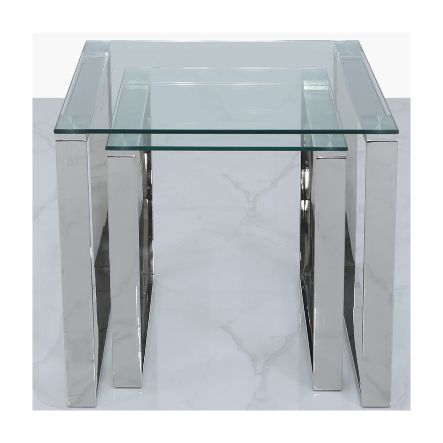 Nest of 2 Tables in Stainless Steel with Glass Top