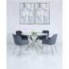 130cm Chrome &amp; Glass Round Dining Set with 4 Grey Chairs