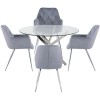 130cm Chrome &amp; Glass Round Dining Set with 4 Grey Chairs