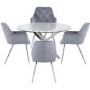 130cm Chrome & Glass Round Dining Set with 4 Grey Chairs
