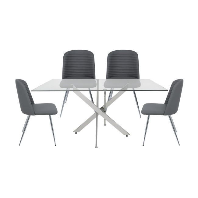 160cm Chrome & Glass Rectangular Dining Set with 4 Chairs