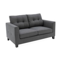 Astrid Grey Fabric 2 Seater Sofa with Button Back