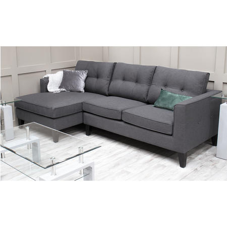 Astrid Grey Fabric Corner Sofa with Button Back