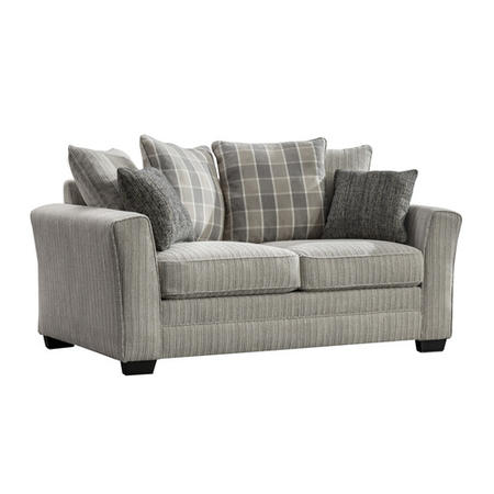Braemar 2 Seater Sofa in Beige Fabric with Grey & Tartan Cushions