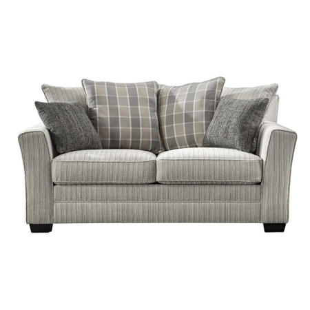 Braemar 2 Seater Sofa in Beige Fabric with Grey & Tartan Cushions