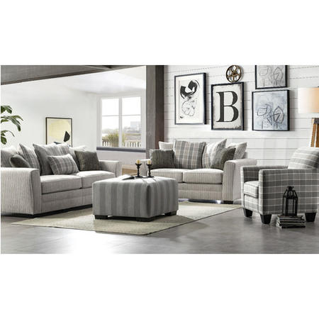 Braemar 2 Seater Sofa in Beige Fabric with Grey & Tartan Cushions