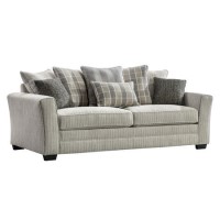 Braemar 3 Seater Sofa in Beige Fabric with Grey & Tartan Cushions