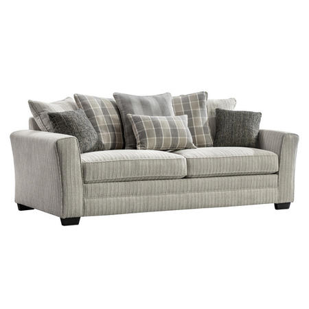 Braemar 3 Seater Sofa in Beige Fabric with Grey & Tartan Cushions