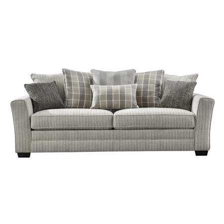 Braemar 3 Seater Sofa in Beige Fabric with Grey & Tartan Cushions