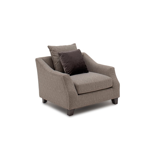 Arden Grey Fabric Armchair with Studded Arms & Cushions