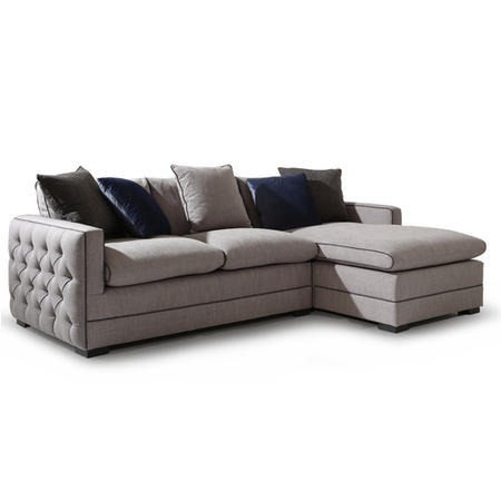 Light Grey Corner Sofa with Deep Button Arms